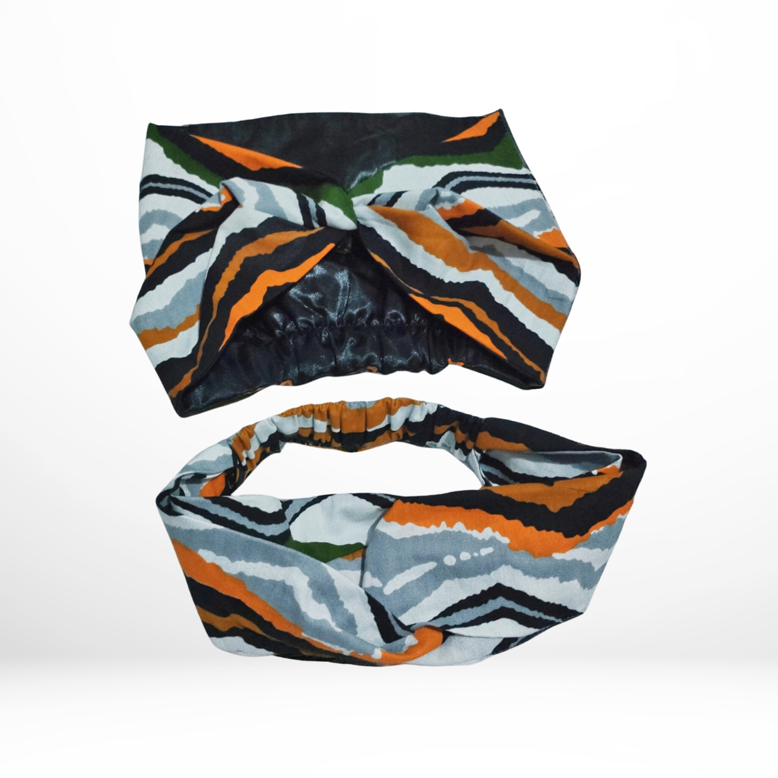 White with green, orange and grey detail